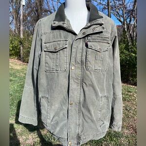Levi’s Mens‎ XL-Tall Military Jacket Olive Green Quilt Lined Full Zip Distressed